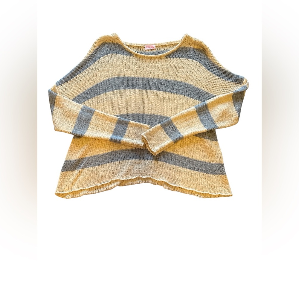 Pink Lily Striped Cream and Blue Women's Sweater